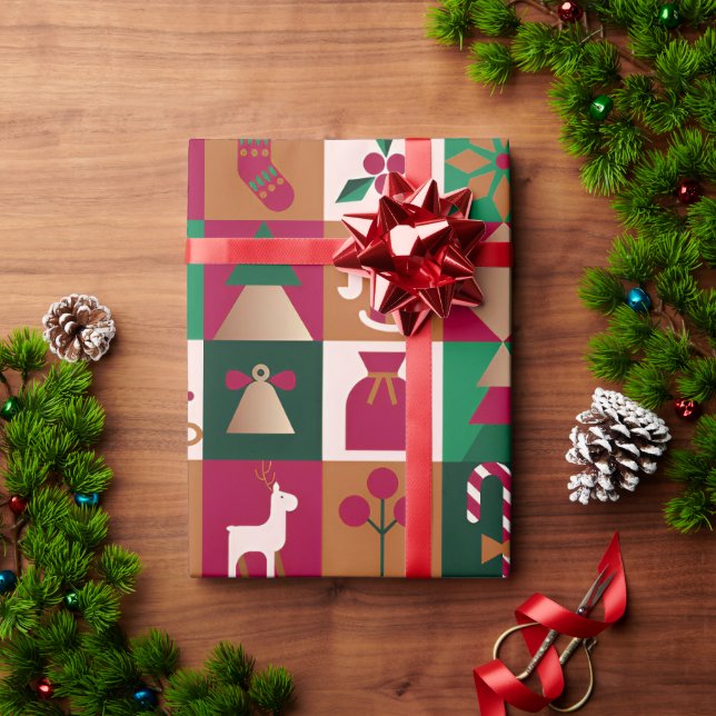 Papel De Presente 🎄 Árvores de Natal Elegantes Colagem Presentes En (Presente de Natal)