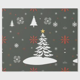 Papel De Presente Árvores de Natal Elegantes e Flocos de Neve