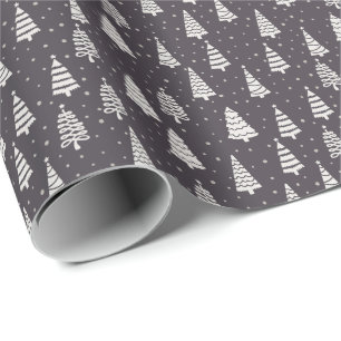 Papel De Presente Árvores de Natal Elegantes Modernas Neve Azul Pres