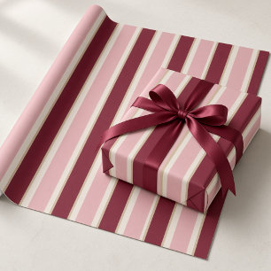 Papel De Presente Árvores de Natal em Aquarela com Laços Burgundy Na
