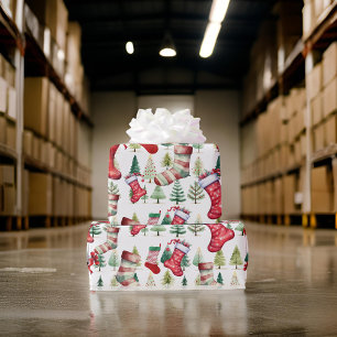 Papel De Presente Árvores de Natal em Existências de Cores de Água