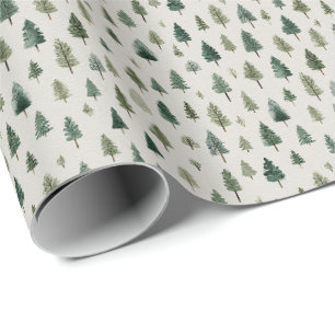 Papel De Presente Árvores de Natal em Fazenda em Creme Quente