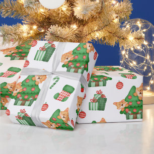 Papel De Presente Árvores de Natal, Enfeites e Gatos 