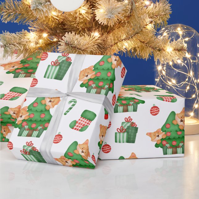 Papel De Presente Árvores de Natal, Enfeites e Gatos  (Feriados)