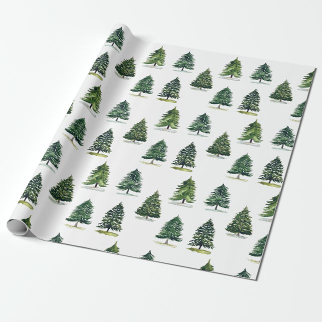 Papel De Presente Árvores de Natal escandinavos padrão de inverno az (Desenrolado)