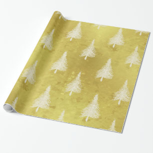 Papel De Presente Árvores de Natal Faux Gold Foil Pine Tree