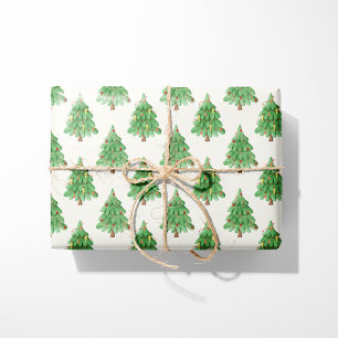 Papel De Presente Árvores de Natal Festivas - Fundo Creme