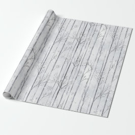 Papel De Presente Árvores de Natal Floco de Neve Cinza Prata