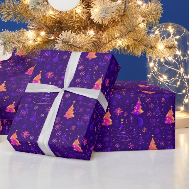 Papel De Presente Árvores de Natal Flocos de Neve Puros Natal (Feriados)
