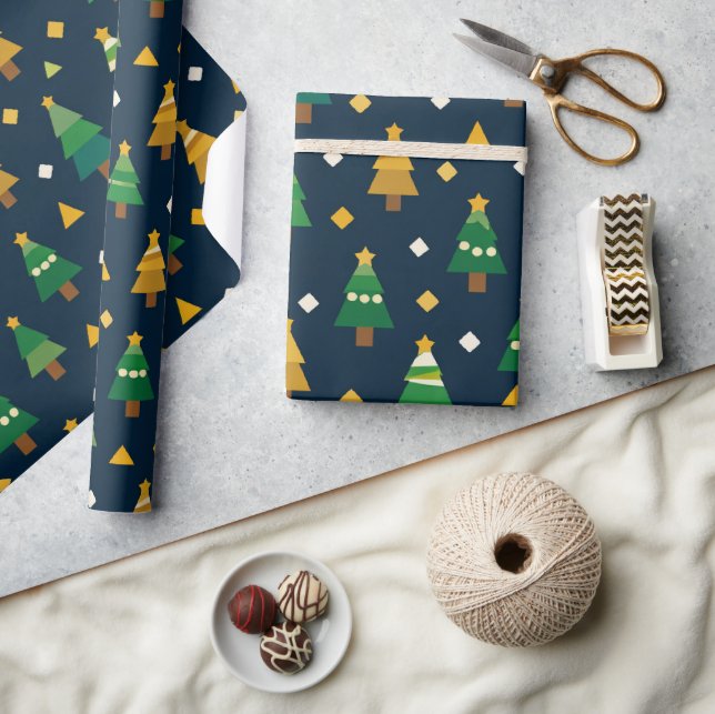 Papel De Presente Árvores de Natal Geométricas  (Artesanato)