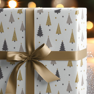 Papel De Presente Árvores de Natal Geométricas Modernas & Estrelas d
