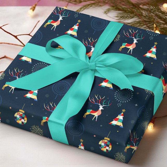 Papel De Presente Árvores de Natal Geométricas Rena Enfeites (Criador carregado)