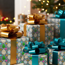 Papel De Presente Árvores de Natal Ilustradas & Enfeites Fofos