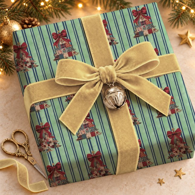 Papel De Presente Árvores de Natal Listradas com Remendo de Coquete  (Criador carregado)