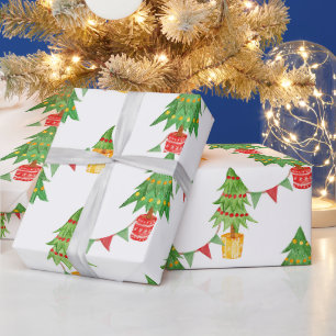 Papel De Presente Árvores de Natal, Luzes e Decorações