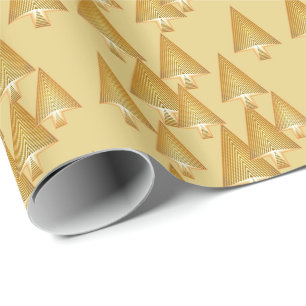 Papel De Presente Árvores de Natal metálicas modernas - ouro amarelo