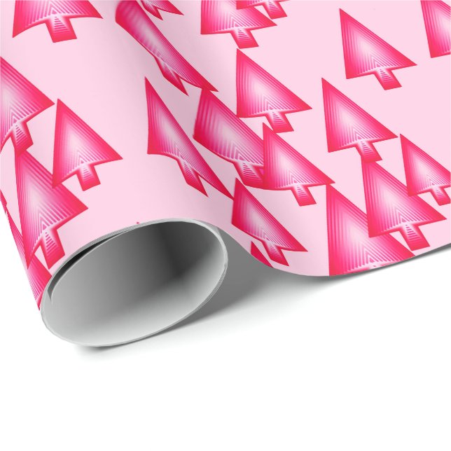 Papel De Presente Árvores de Natal metálicas modernas - rosa fuchsia (Ponta do rolo)