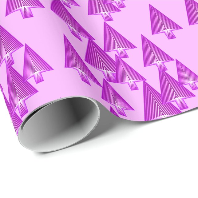 Papel De Presente Árvores de Natal metálicas modernas - roxo violeta (Ponta do rolo)