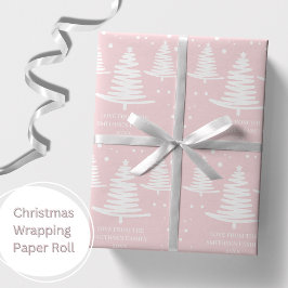 Papel De Presente Árvores de Natal Mínimas, Brancas, Rosa