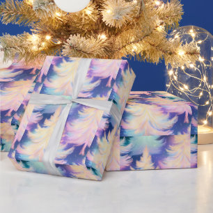 Papel De Presente Árvores de Natal Modernas Azul Rosa Branco Dourado