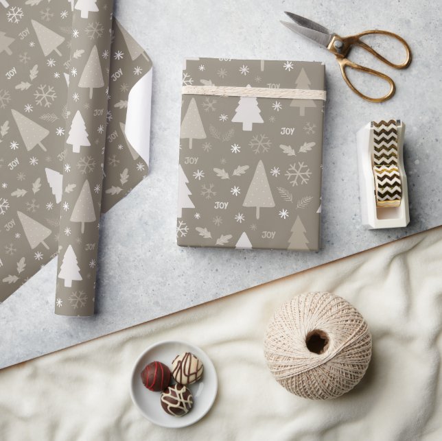 Papel De Presente Árvores de Natal Modernas Bege (Artesanato)