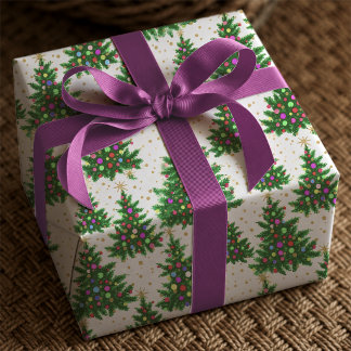 Papel De Presente Árvores de Natal Modernas Bege Coloridas Fofas