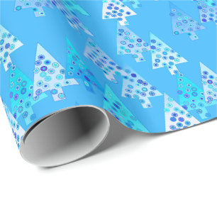 Papel De Presente Árvores de Natal modernas da flor - azul-céu