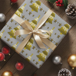 Papel De Presente Árvores de Natal Modernas em Camadas & Estrelas Do