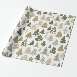 Papel De Presente Árvores de Natal Modernas - Padrão Verde-Azeitona