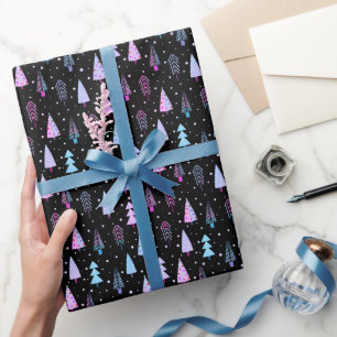 Papel De Presente Árvores de Natal Modernas, Roxo-Rosa-Preto