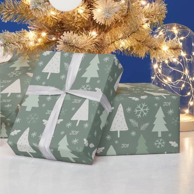 Papel De Presente Árvores de Natal Modernas são verdes (Feriados)