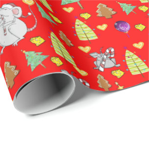 Papel De Presente Árvores de Natal Molhando Papel Mouse Queijo Verme