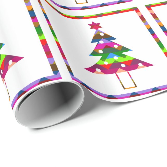 Papel De Presente Árvores de Natal Multicolores (Ponta do rolo)