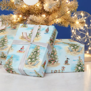Papel De Presente Árvores de Natal na Praia