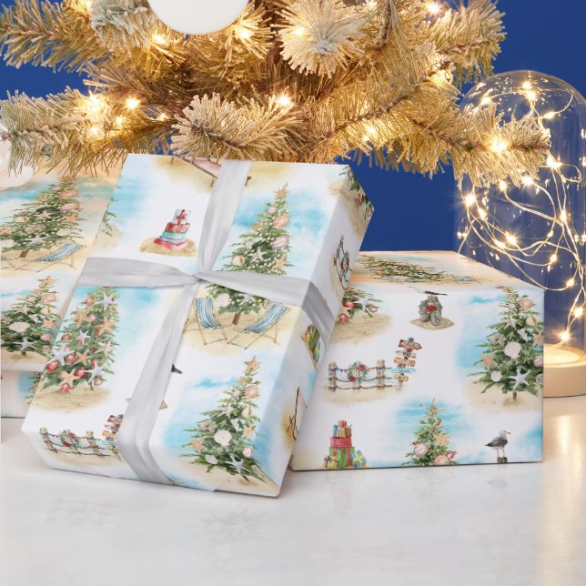 Papel De Presente Árvores de Natal na Praia Costeira (Feriados)
