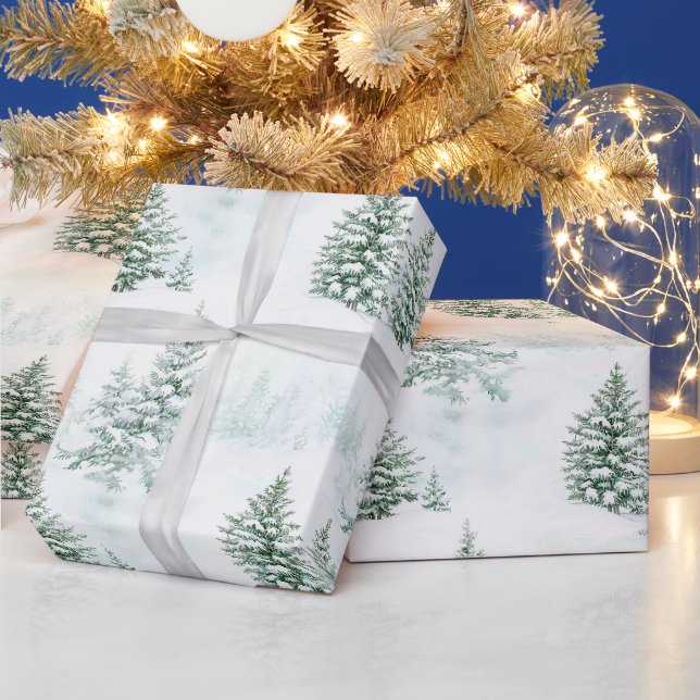 Papel De Presente Árvores de Natal Neve Inverno   (Feriados)