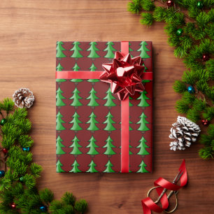 Papel De Presente Árvores de Natal no fundo vermelho