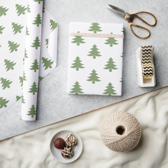 Papel De Presente Árvores de Natal Padrão Verde Moderno (Artesanato)