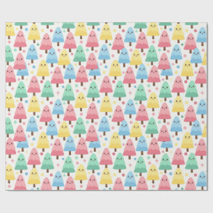 Papel De Presente Árvores de Natal Pastel Kawaii Gorduchas Sem Costu