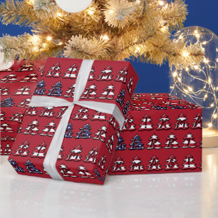 Papel De Presente Árvores de Natal Patriotas Merry XMAS