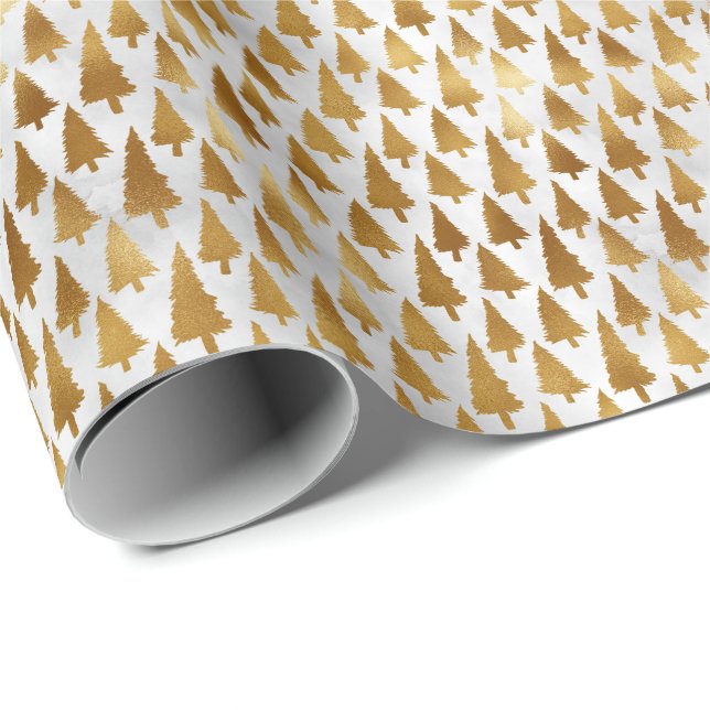 Papel De Presente Árvores de Natal Pequenas e Elegantes de Faux com  (Ponta do rolo)