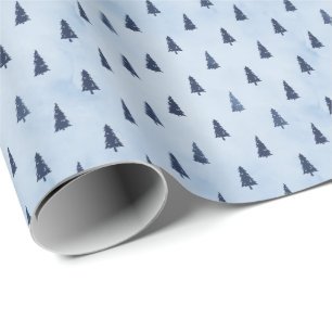 Papel De Presente Árvores de Natal Pequenas e Elegantes de Gelo Azul