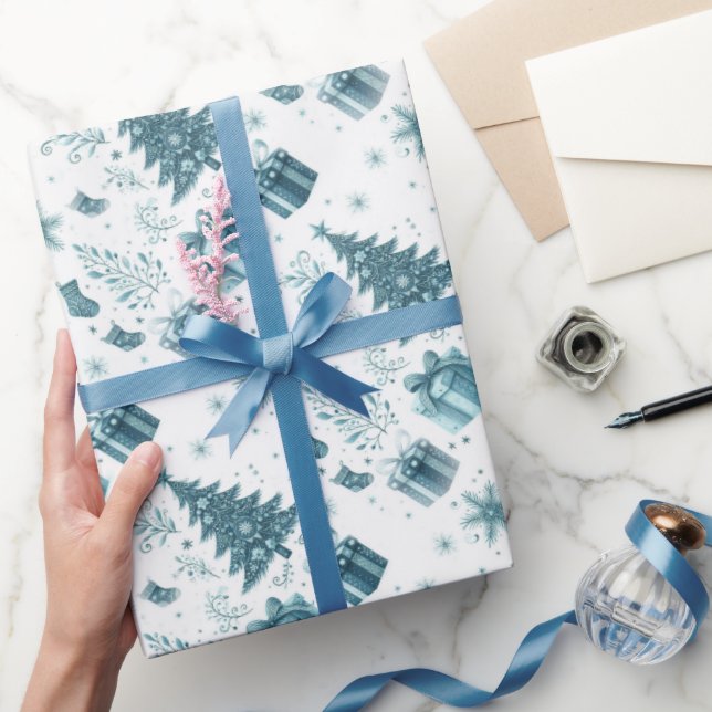 Papel De Presente Árvores de Natal, Presentes, Flocos de Neve e Meia (Presentear)