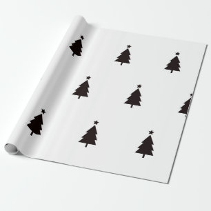Papel De Presente Árvores de Natal Pretas e Brancas Mínimas Padrão d