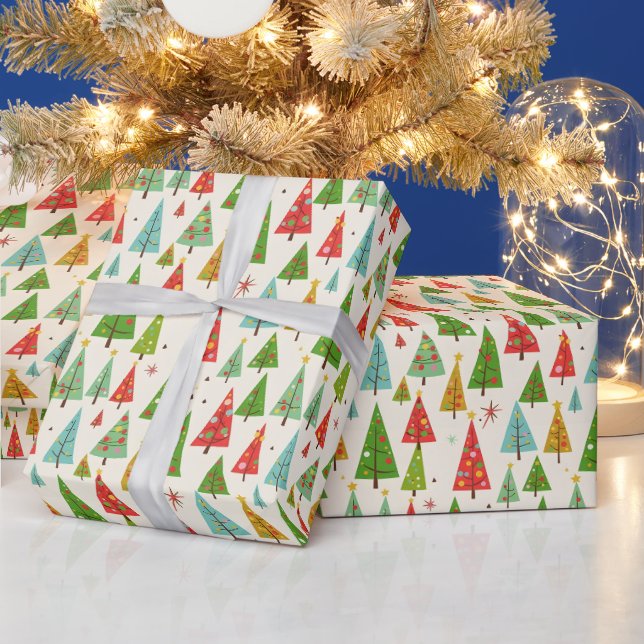 Papel De Presente Árvores de Natal Retro Groovy (Feriados)