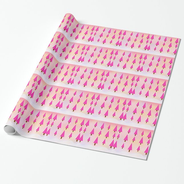 Papel De Presente Árvores de Natal Rosa (Desenrolado)