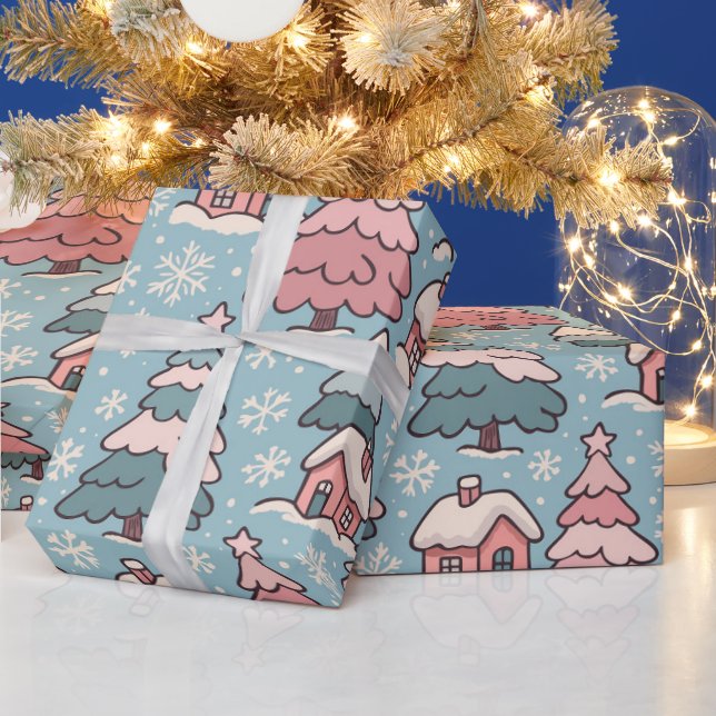 Papel De Presente Árvores de Natal Rosa (Feriados)