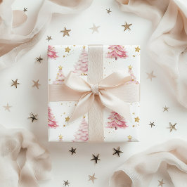 Papel De Presente Árvores de Natal Rosa