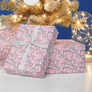 Papel De Presente Árvores de Natal Rosa Cinzas Rosa Natal