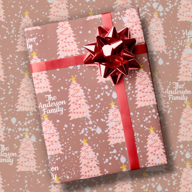 Papel De Presente Árvores de Natal Rosa de Nome Personalizado no Mau (Criador carregado)